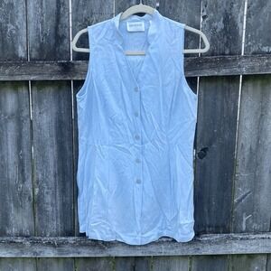 Hugo Buscati Collection Womens Light Blue Sleeveless Button Front Blouse Size 10